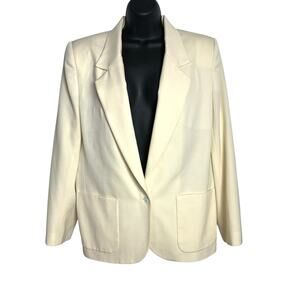 Vintage Paul Stanley Blazer Womens 12 Cream 100% Wool Classic 1‎ Button 90s